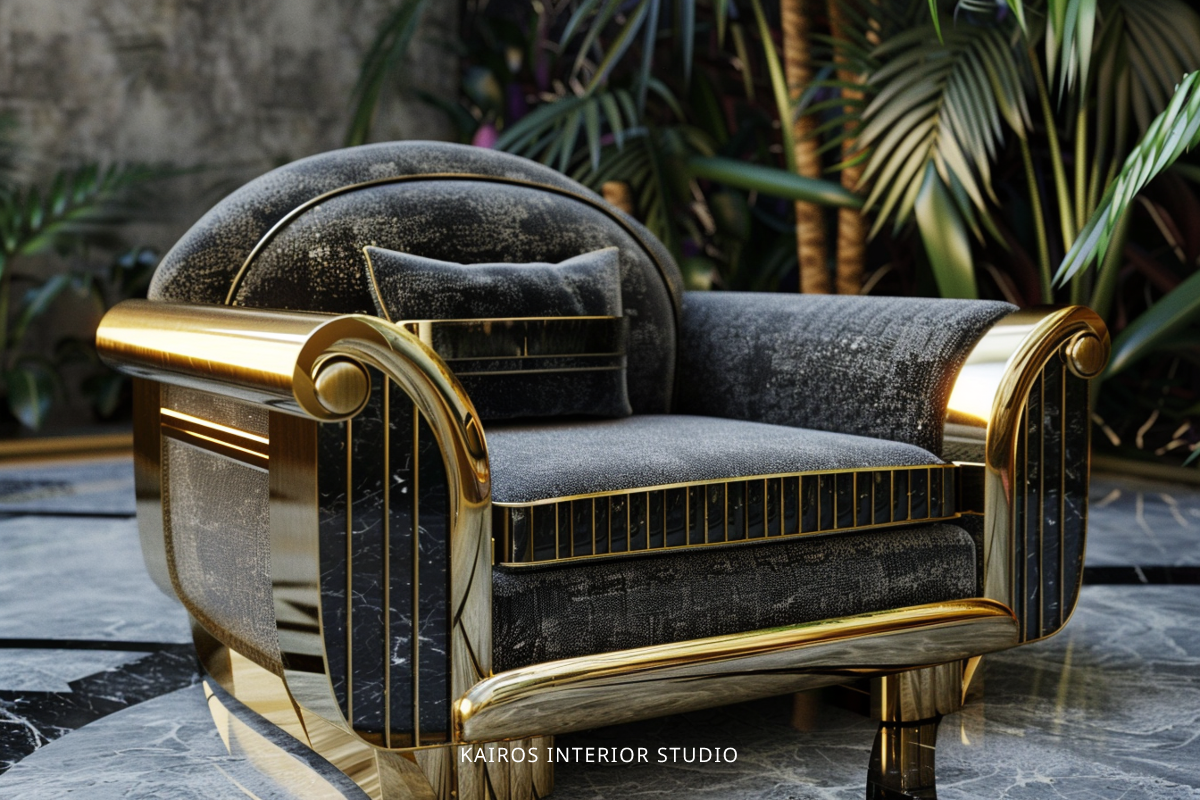 Metallic accents in art deco furniture contributes to the luxurious and modern feel